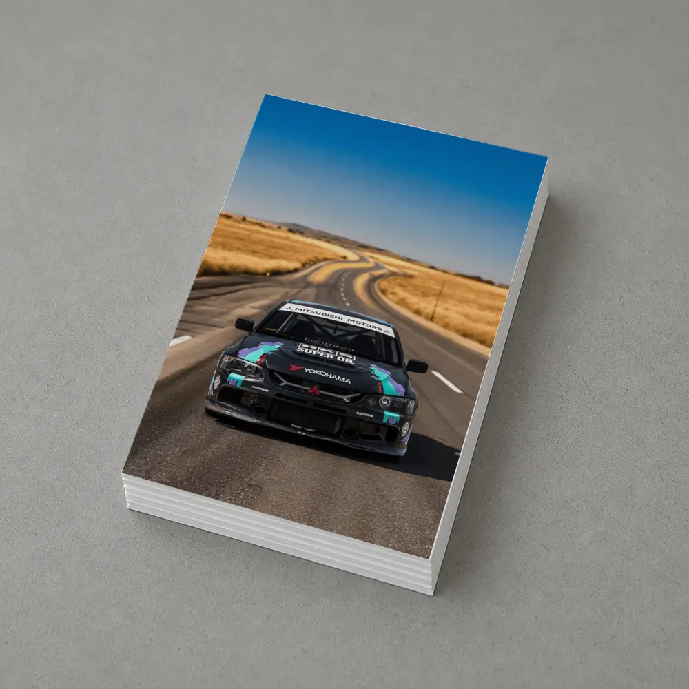 Mitsubishi Lancer Black Race Car Open Road – Postcards