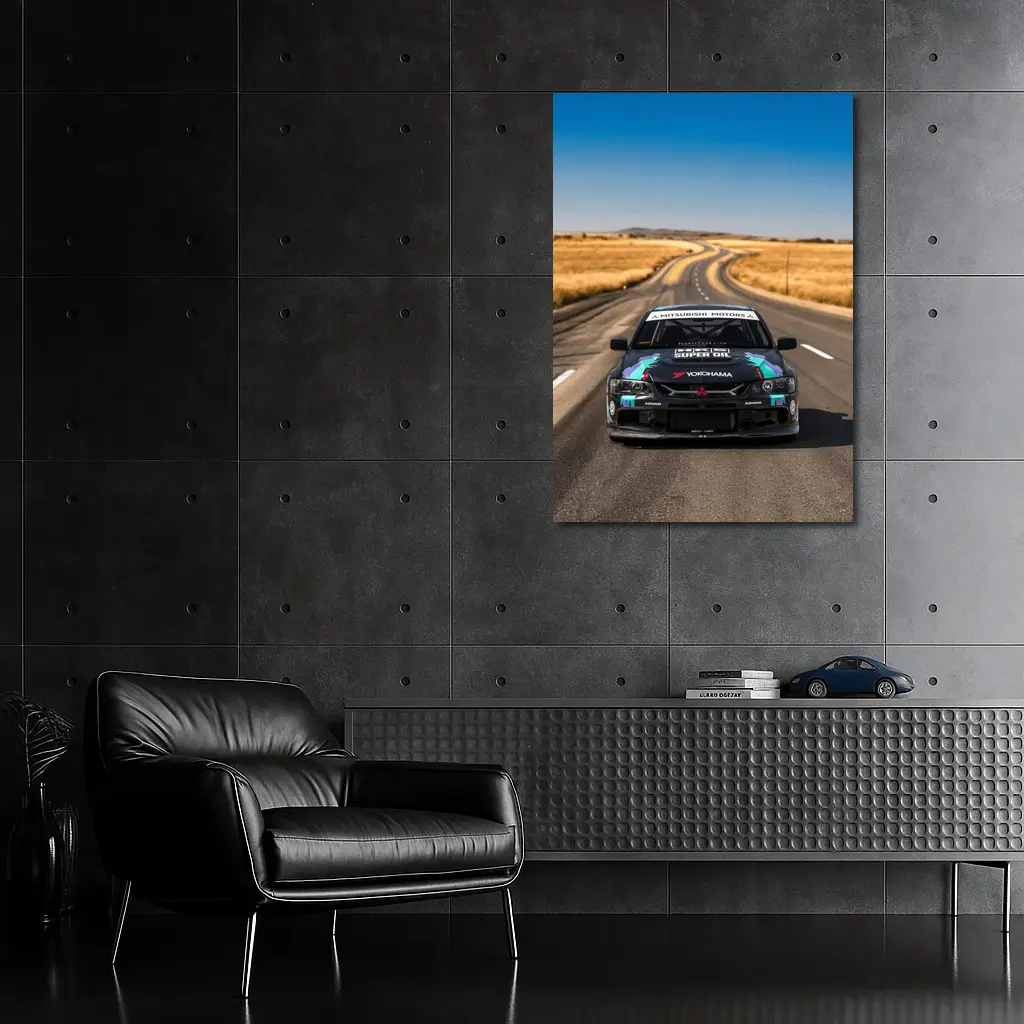 Mitsubishi Lancer Black Race Car Open Road – Wall Art