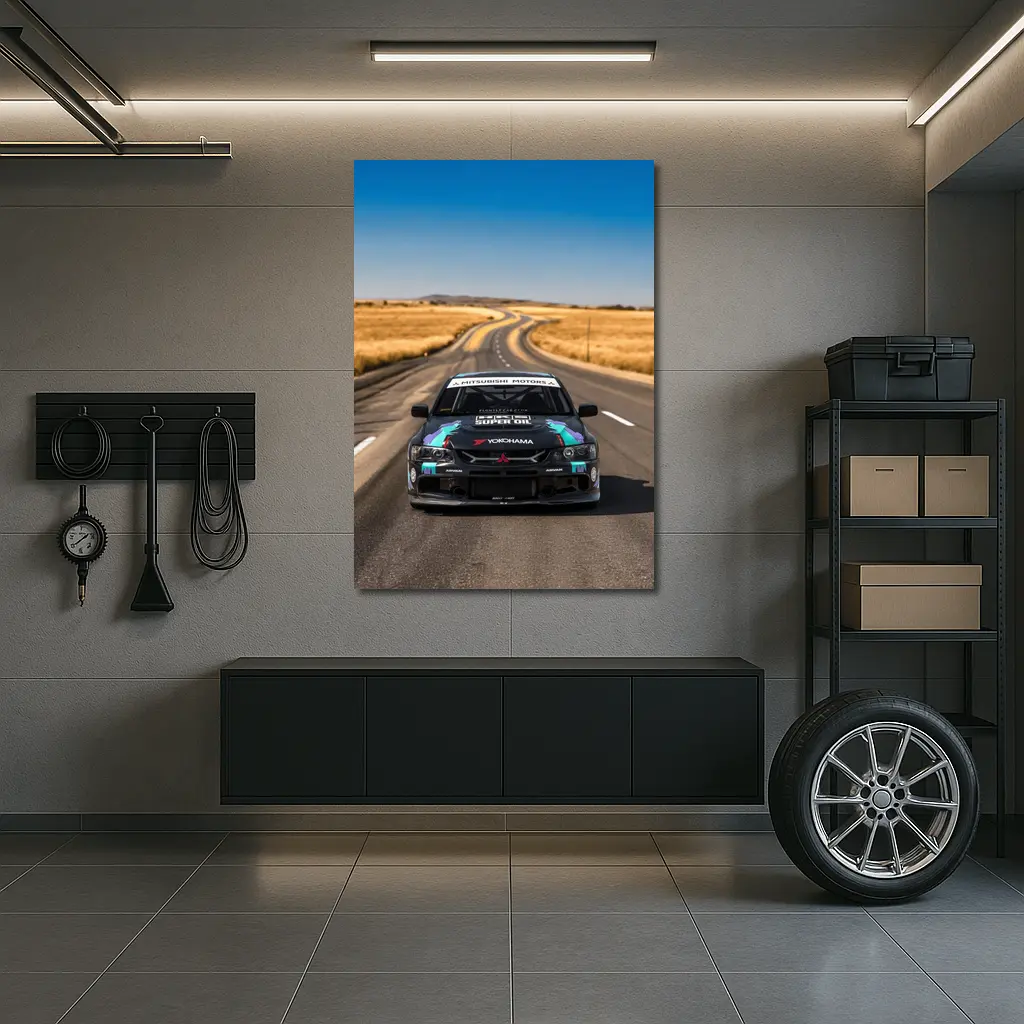 Mitsubishi Lancer Black Race Car Open Road – Wall Art