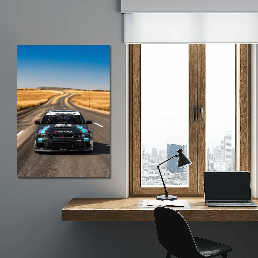 Mitsubishi Lancer Black Race Car Open Road – Wall Art