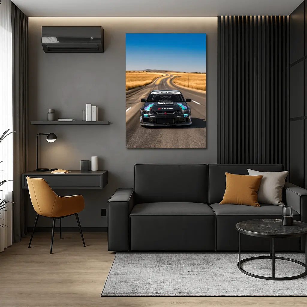 Mitsubishi Lancer Black Race Car Open Road – Wall Art