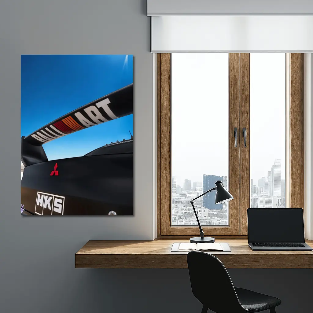 Mitsubishi Lancer Ralliart Spoiler Blue Sky – Wall Art