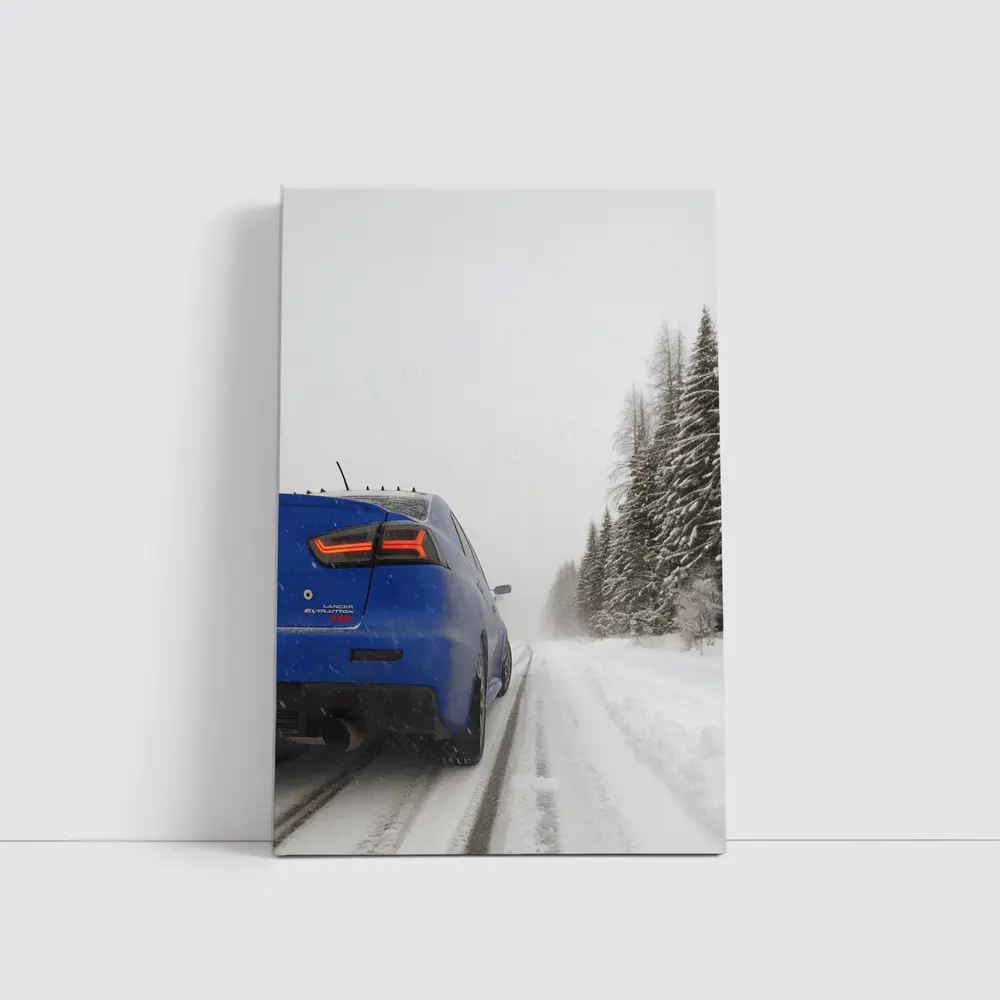 Mitsubishi Lancer Evolution Blue Winter Road – Wall Art