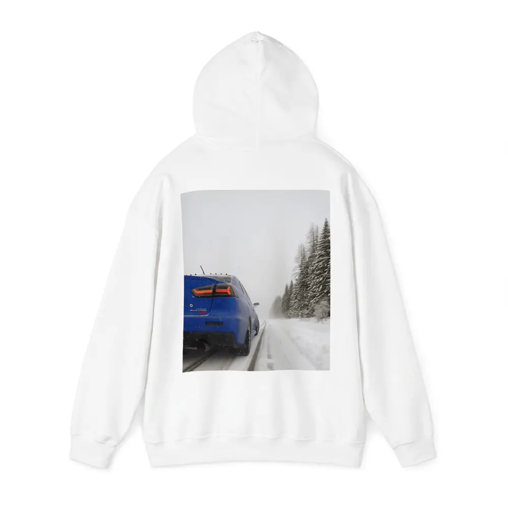 Mitsubishi Lancer Evolution Blue Winter Road – Hoodies
