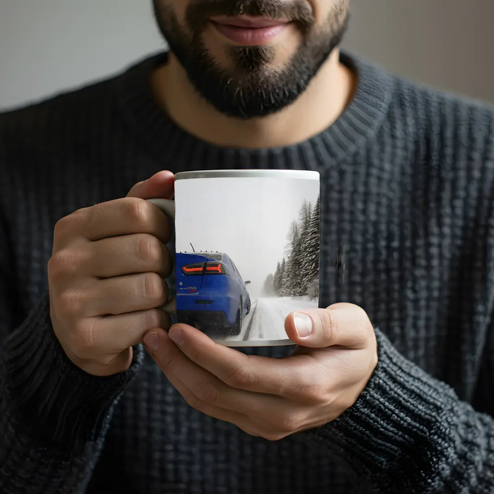 Mitsubishi Lancer Evolution Blue Winter Road – Mugs