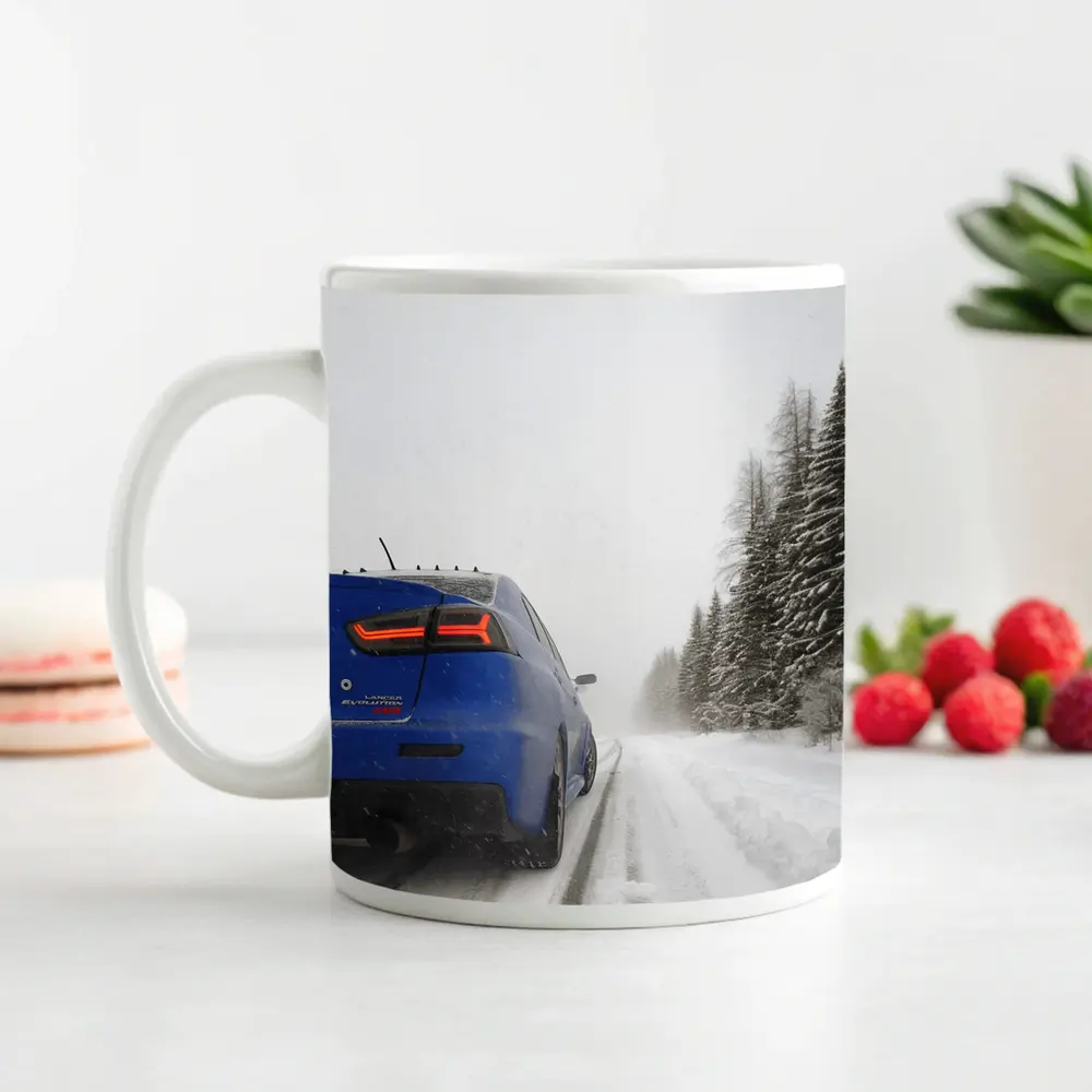Mitsubishi Lancer Evolution Blue Winter Road – Mugs