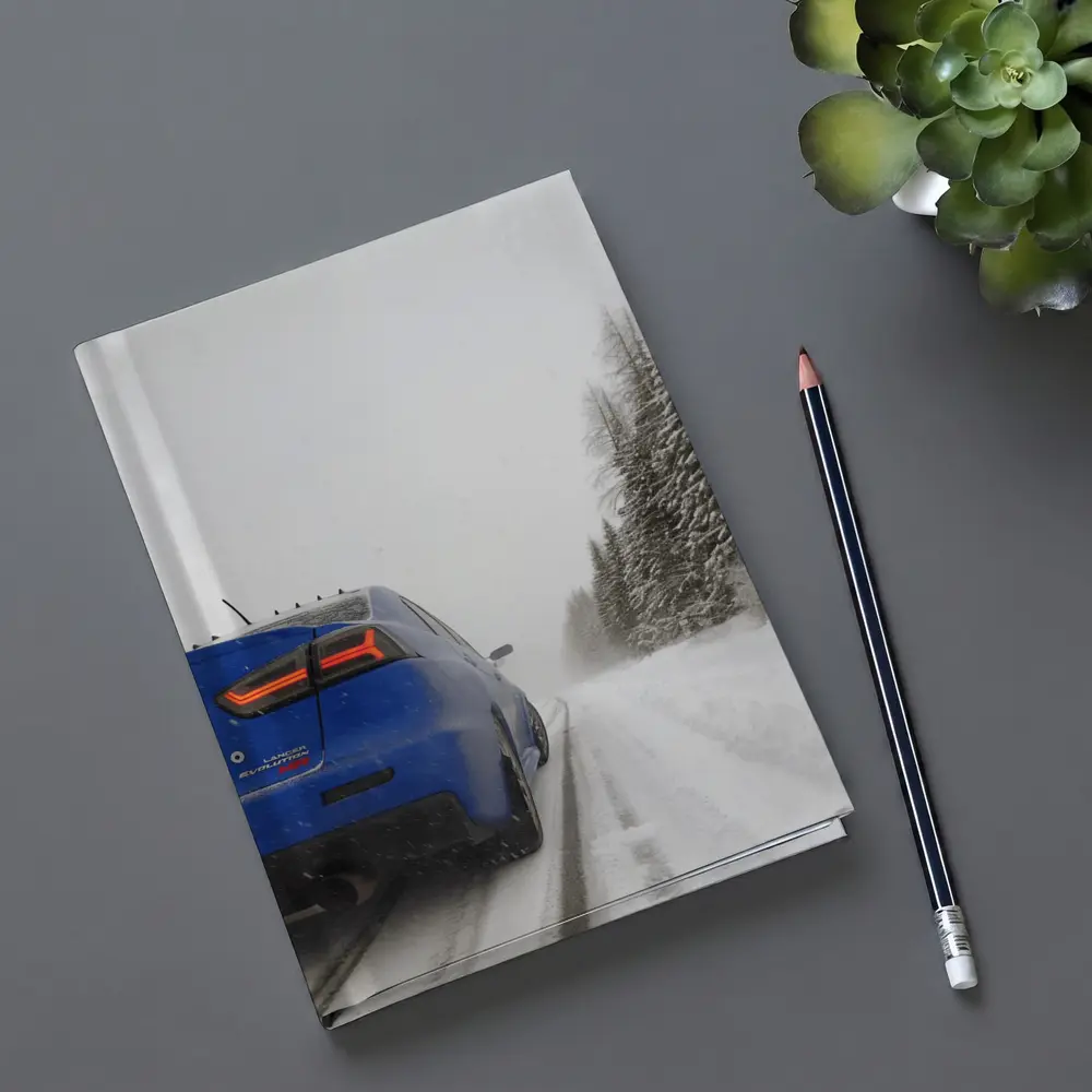 Mitsubishi Lancer Evolution Blue Winter Road – Notebooks