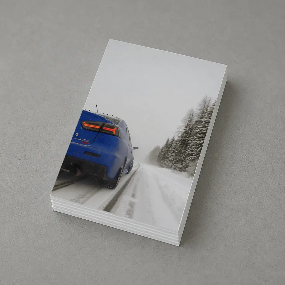 Mitsubishi Lancer Evolution Blue Winter Road – Postcards