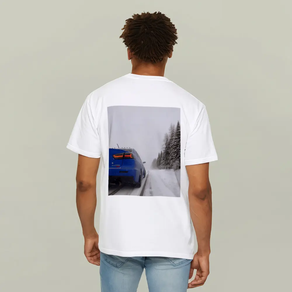 Mitsubishi Lancer Evolution Blue Winter Road – T-Shirts