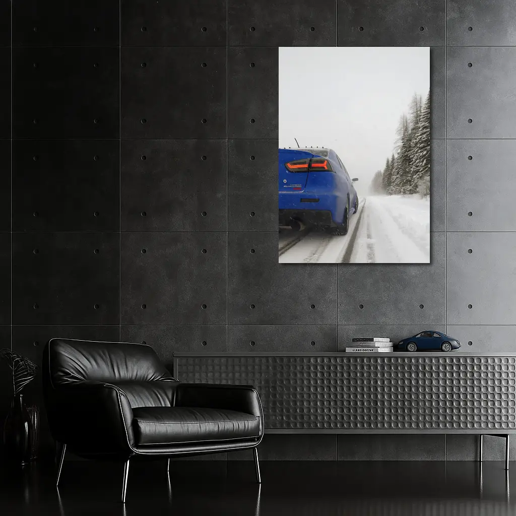 Mitsubishi Lancer Evolution Blue Winter Road – Wall Art
