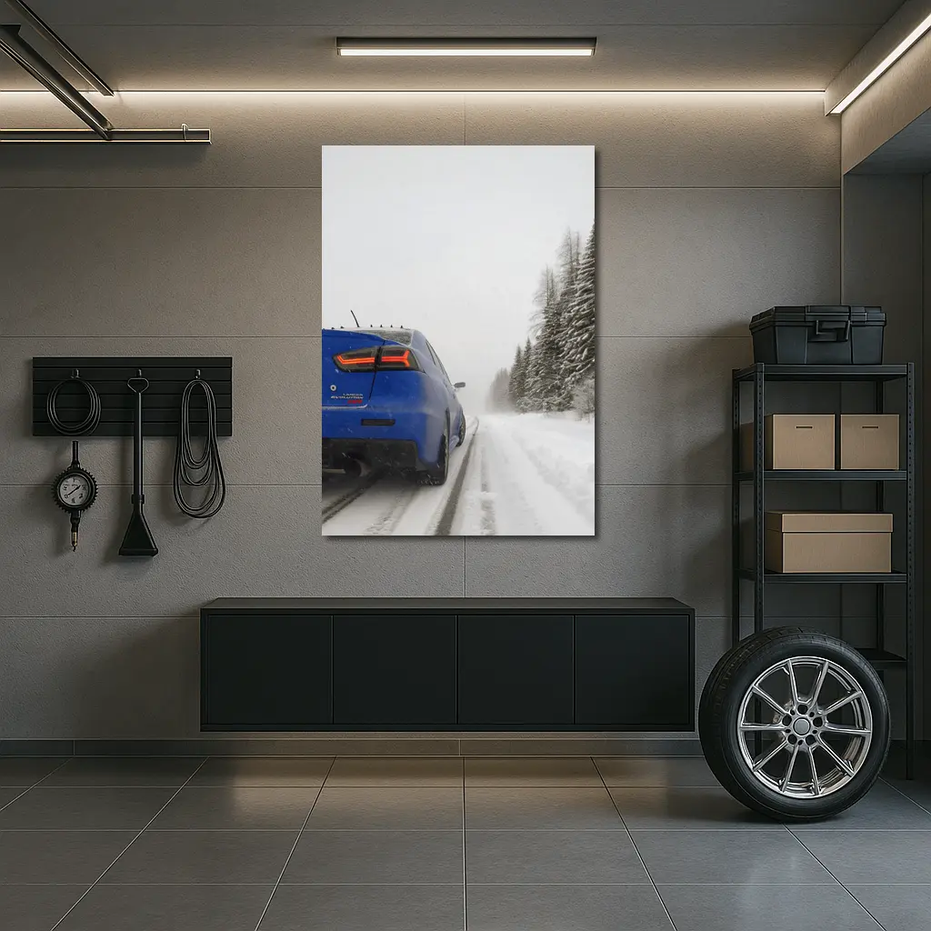 Mitsubishi Lancer Evolution Blue Winter Road – Wall Art