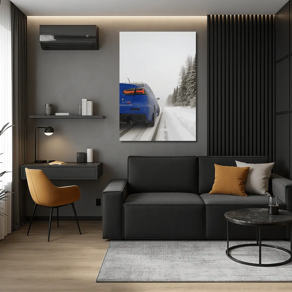 Mitsubishi Lancer Evolution Blue Winter Road – Wall Art