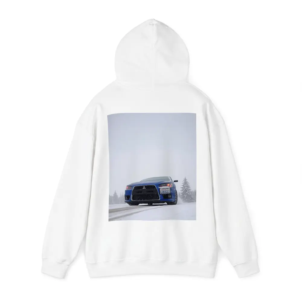 Mitsubishi Lancer Blue Car Snowy Road – Hoodies