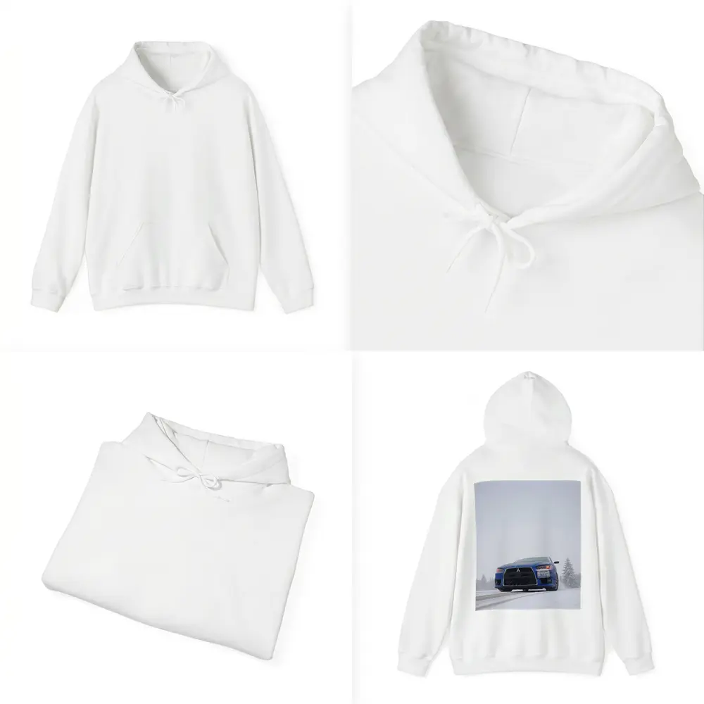 Mitsubishi Lancer Blue Car Snowy Road – Hoodies