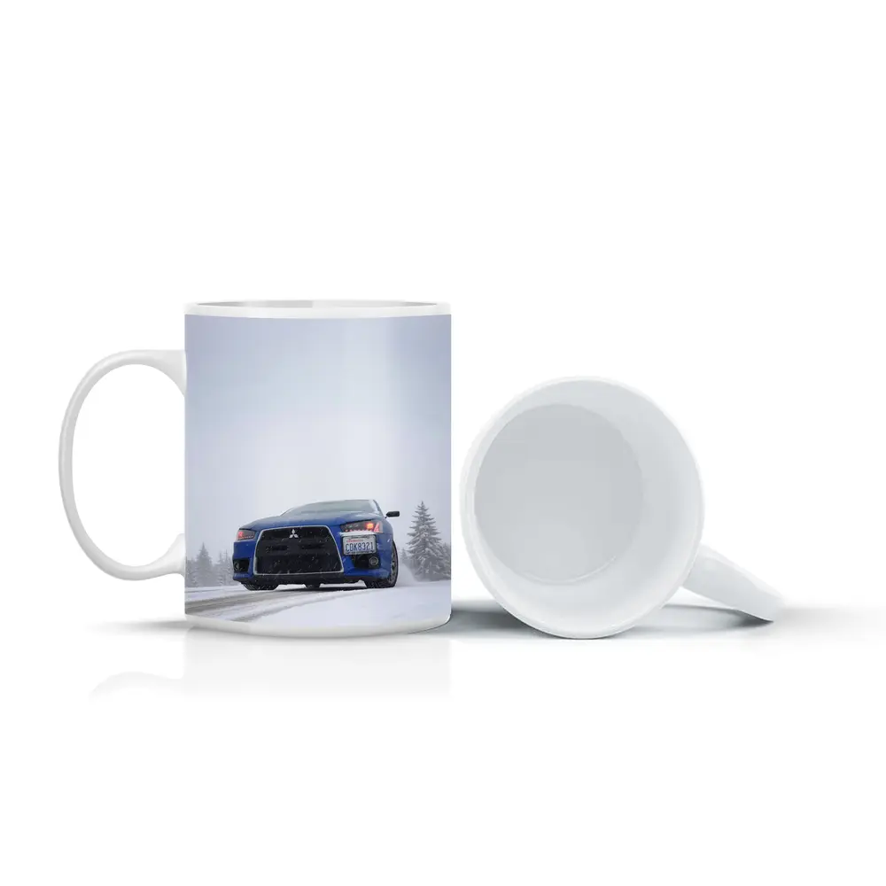 Mitsubishi Lancer Blue Car Snowy Road – Mugs