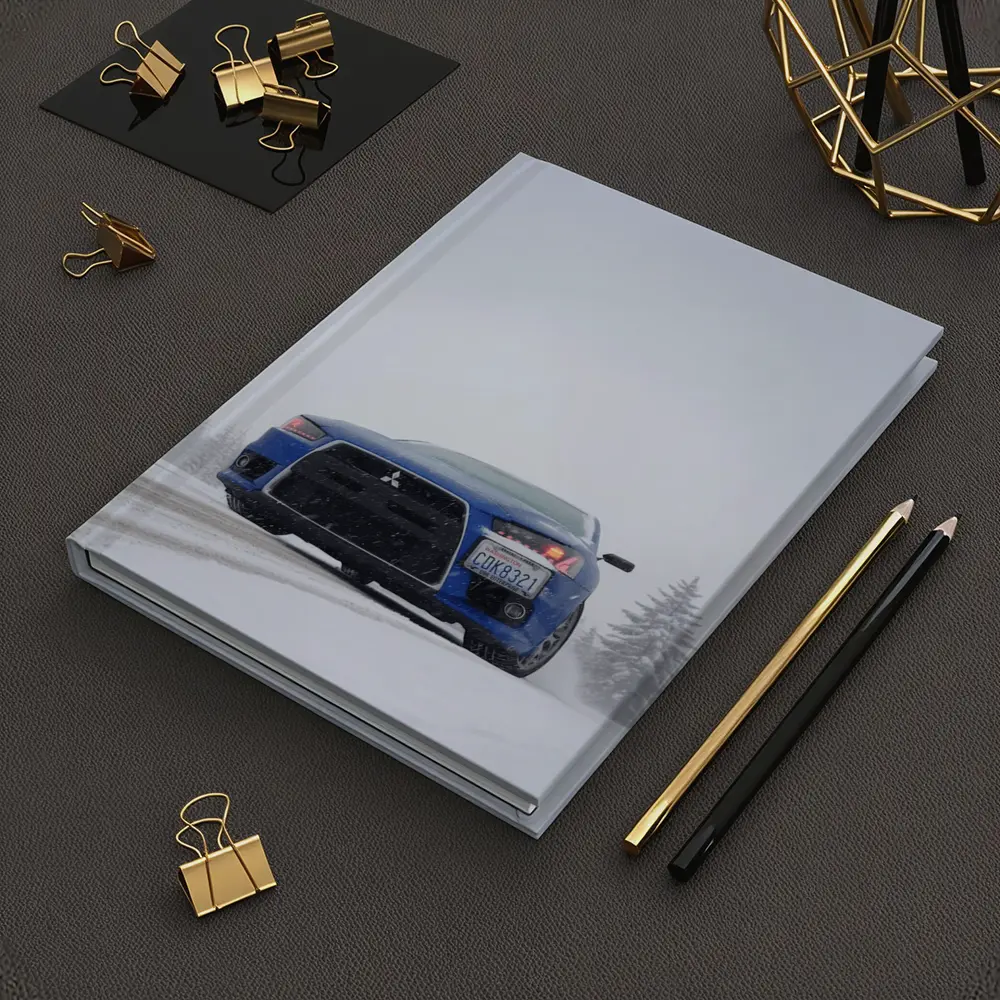 Mitsubishi Lancer Blue Car Snowy Road – Notebooks