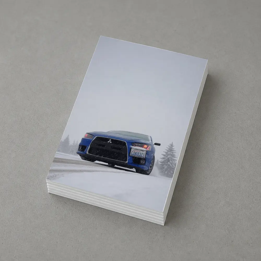 Mitsubishi Lancer Blue Car Snowy Road – Postcards