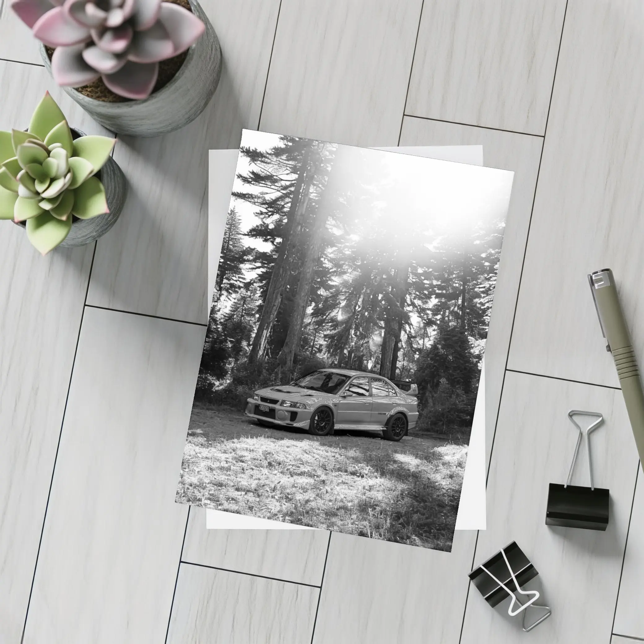 Mitsubishi Lancer Evo Black White Forest – Postcards