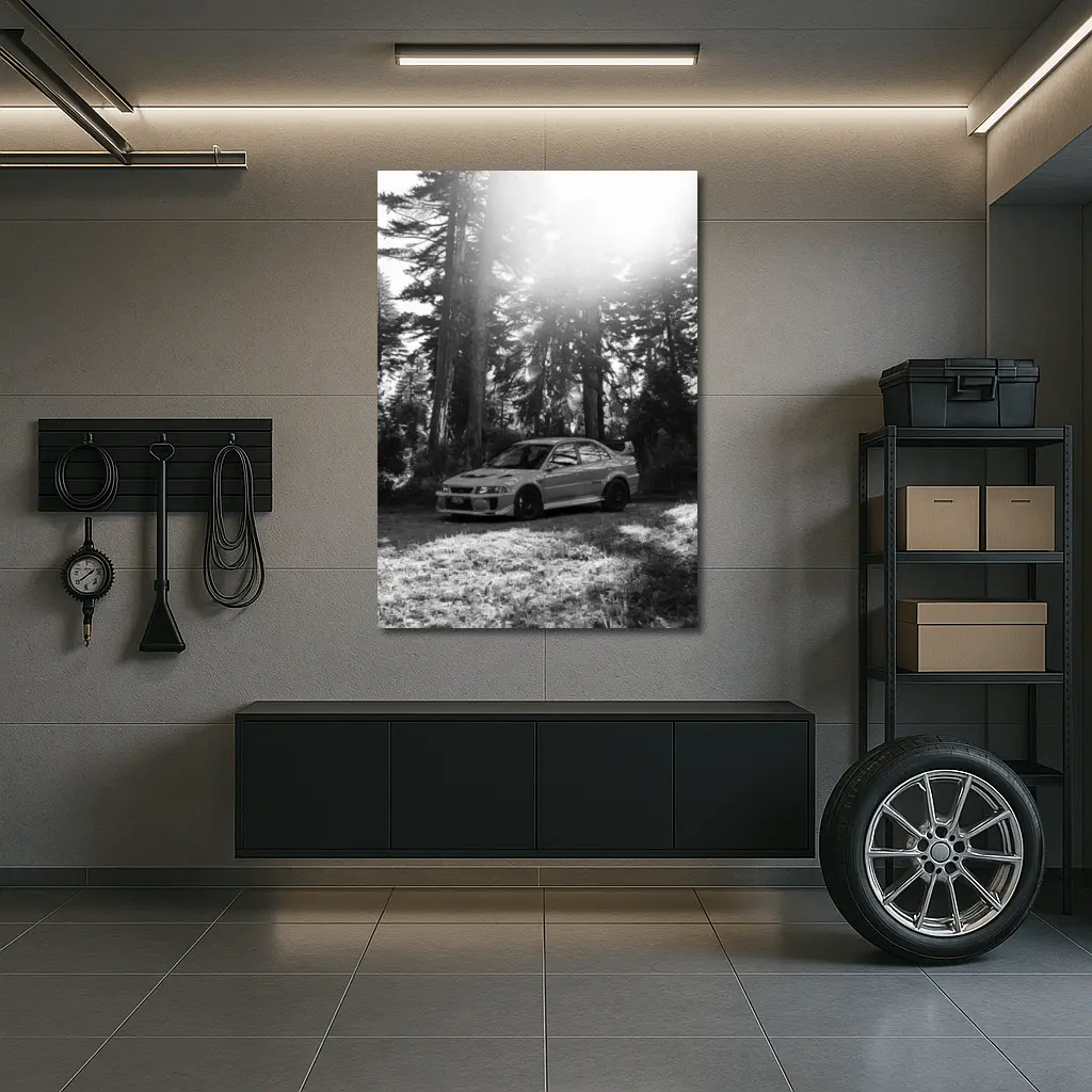 Mitsubishi Lancer Evo Black White Forest – Wall Art