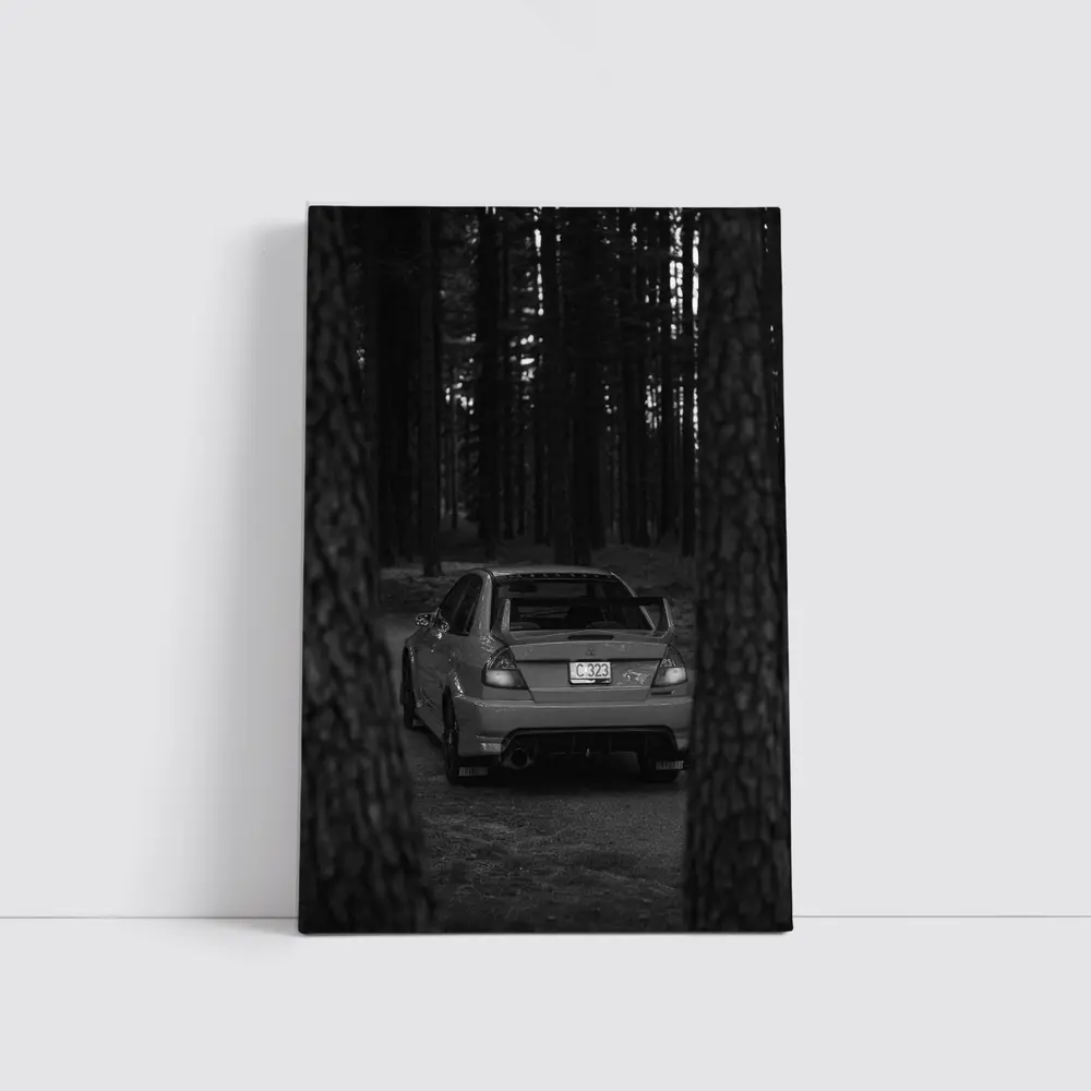 Mitsubishi Lancer Dark Forest Black White – Wall Art