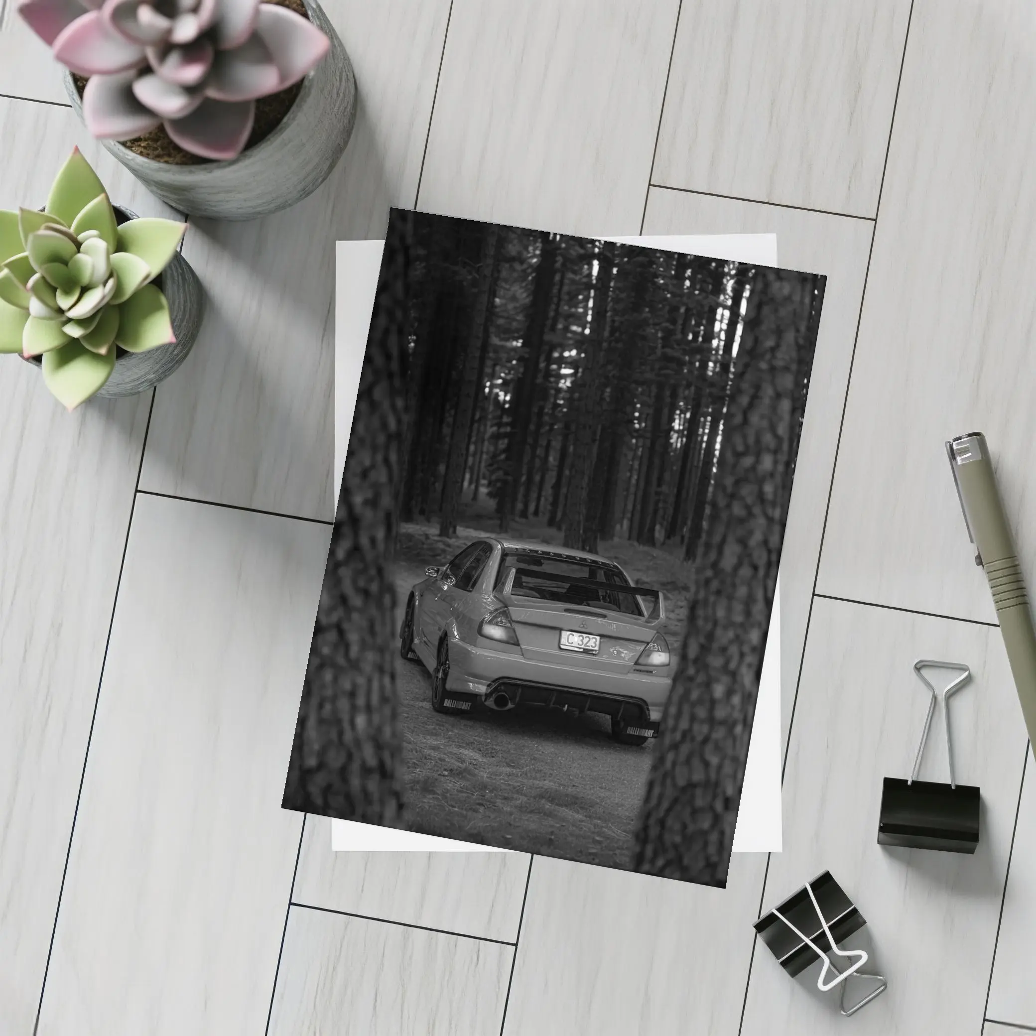 Mitsubishi Lancer Dark Forest Black White – Postcards