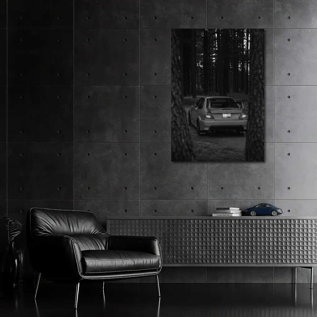 Mitsubishi Lancer Dark Forest Black White – Wall Art