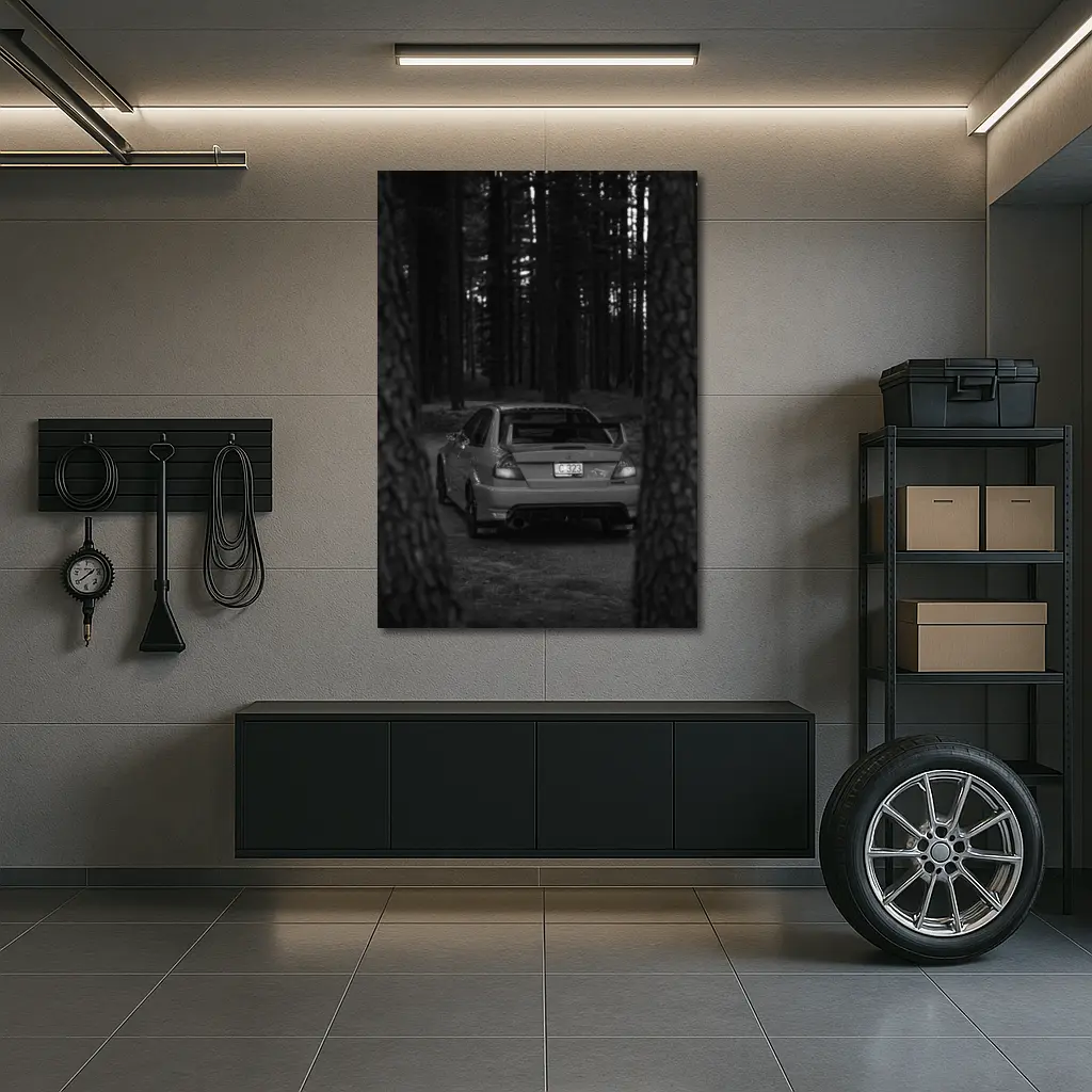 Mitsubishi Lancer Dark Forest Black White – Wall Art