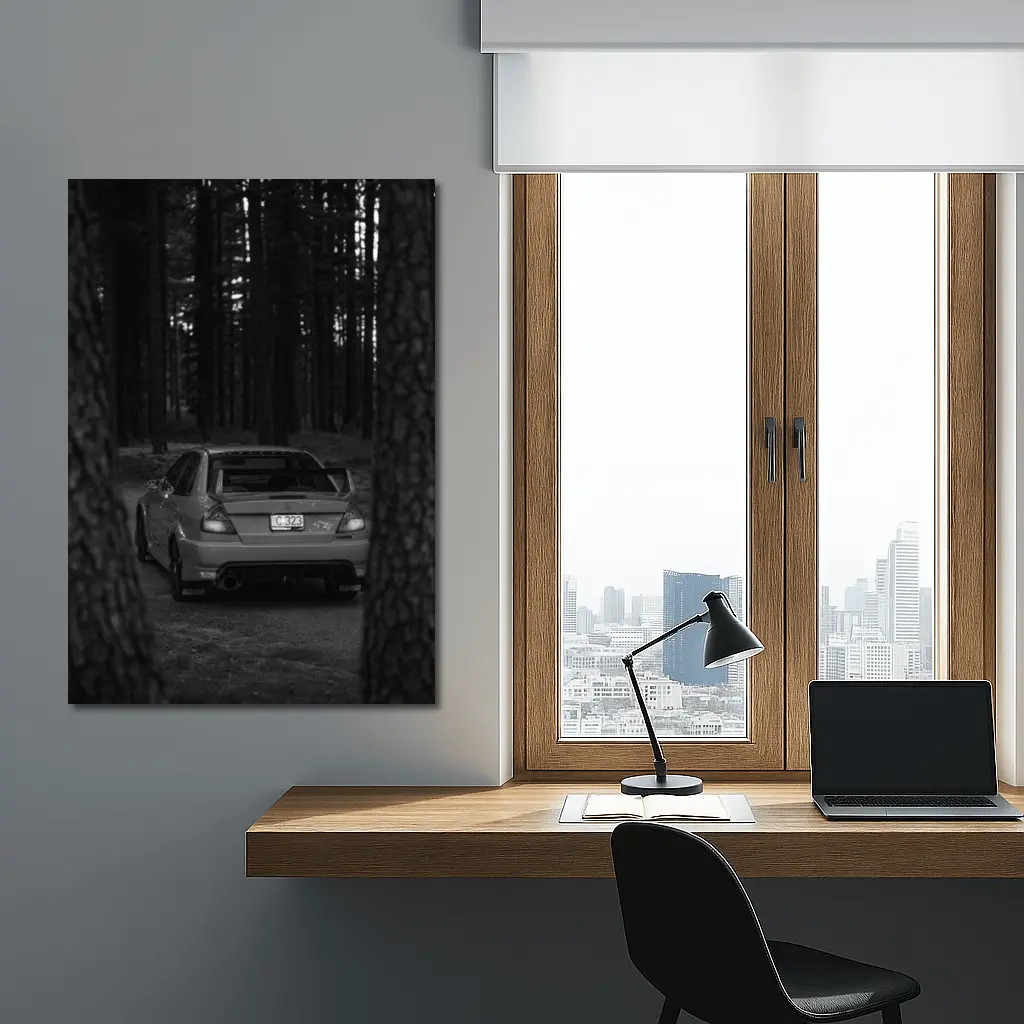 Mitsubishi Lancer Dark Forest Black White – Wall Art