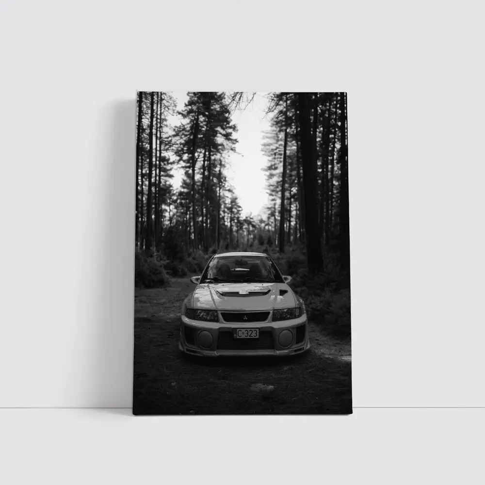 Mitsubishi Lancer Evolution Forest Black White – Wall Art