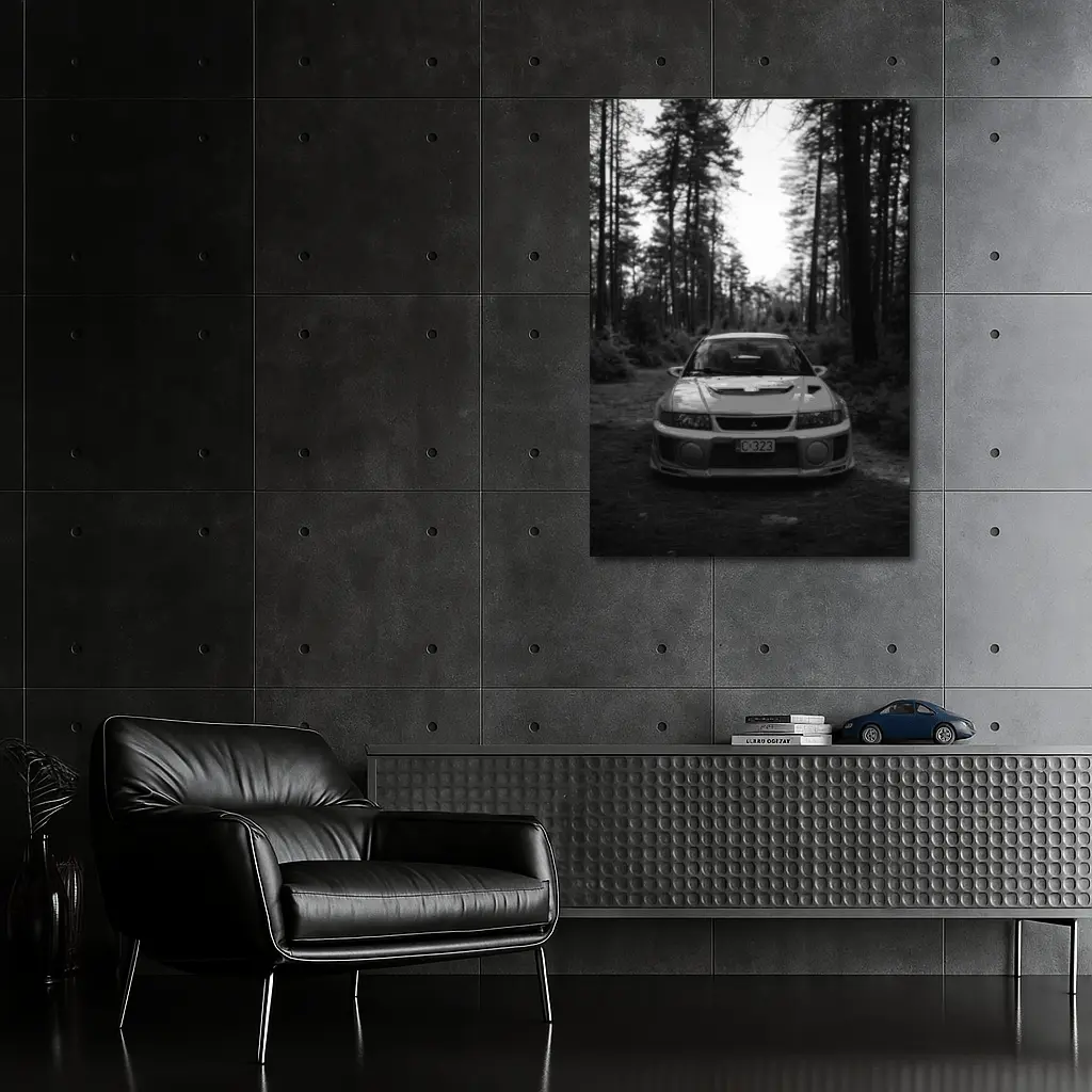 Mitsubishi Lancer Evolution Forest Black White – Wall Art