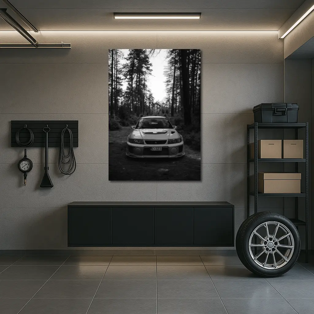 Mitsubishi Lancer Evolution Forest Black White – Wall Art