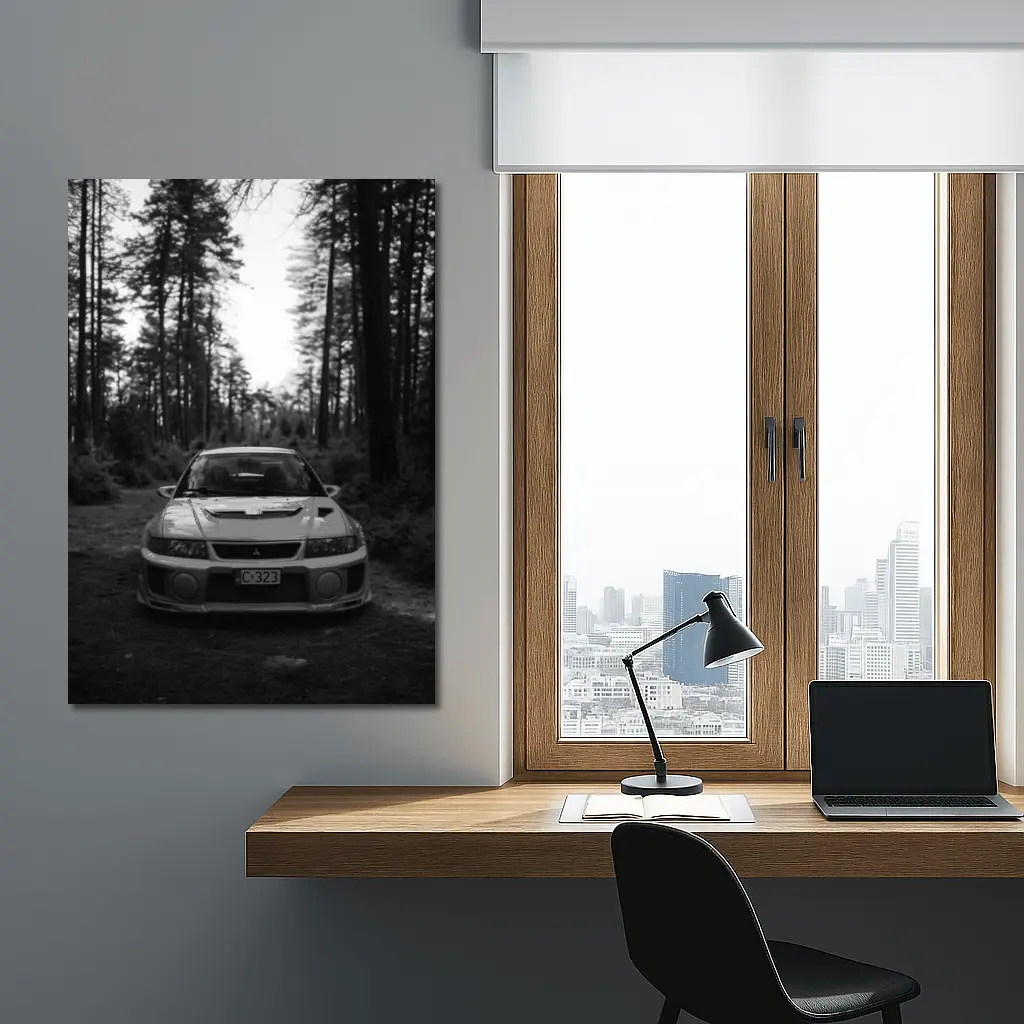 Mitsubishi Lancer Evolution Forest Black White – Wall Art