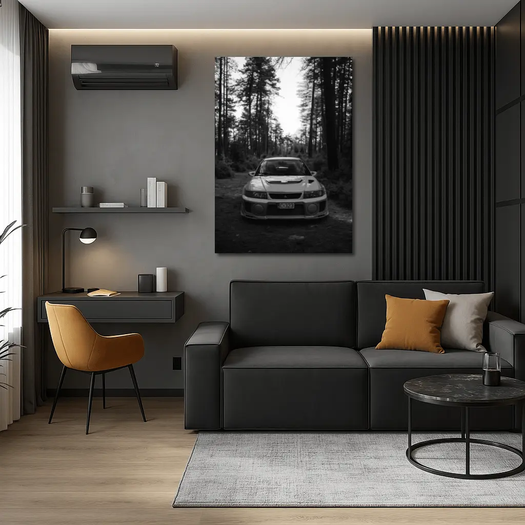 Mitsubishi Lancer Evolution Forest Black White – Wall Art