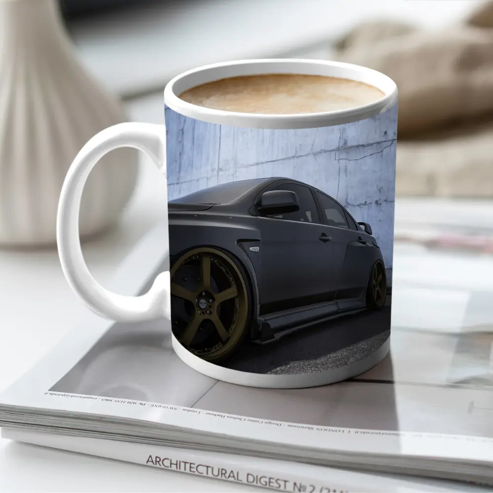 Mitsubishi Lancer Evolution Matte Black Concrete Wall – Mugs
