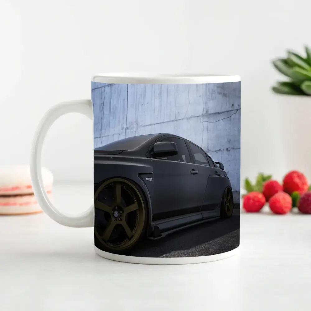 Mitsubishi Lancer Evolution Matte Black Concrete Wall – Mugs