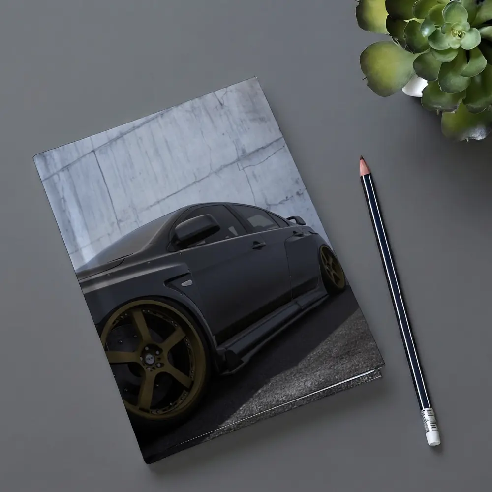 Mitsubishi Lancer Evolution Matte Black Concrete Wall – Notebooks
