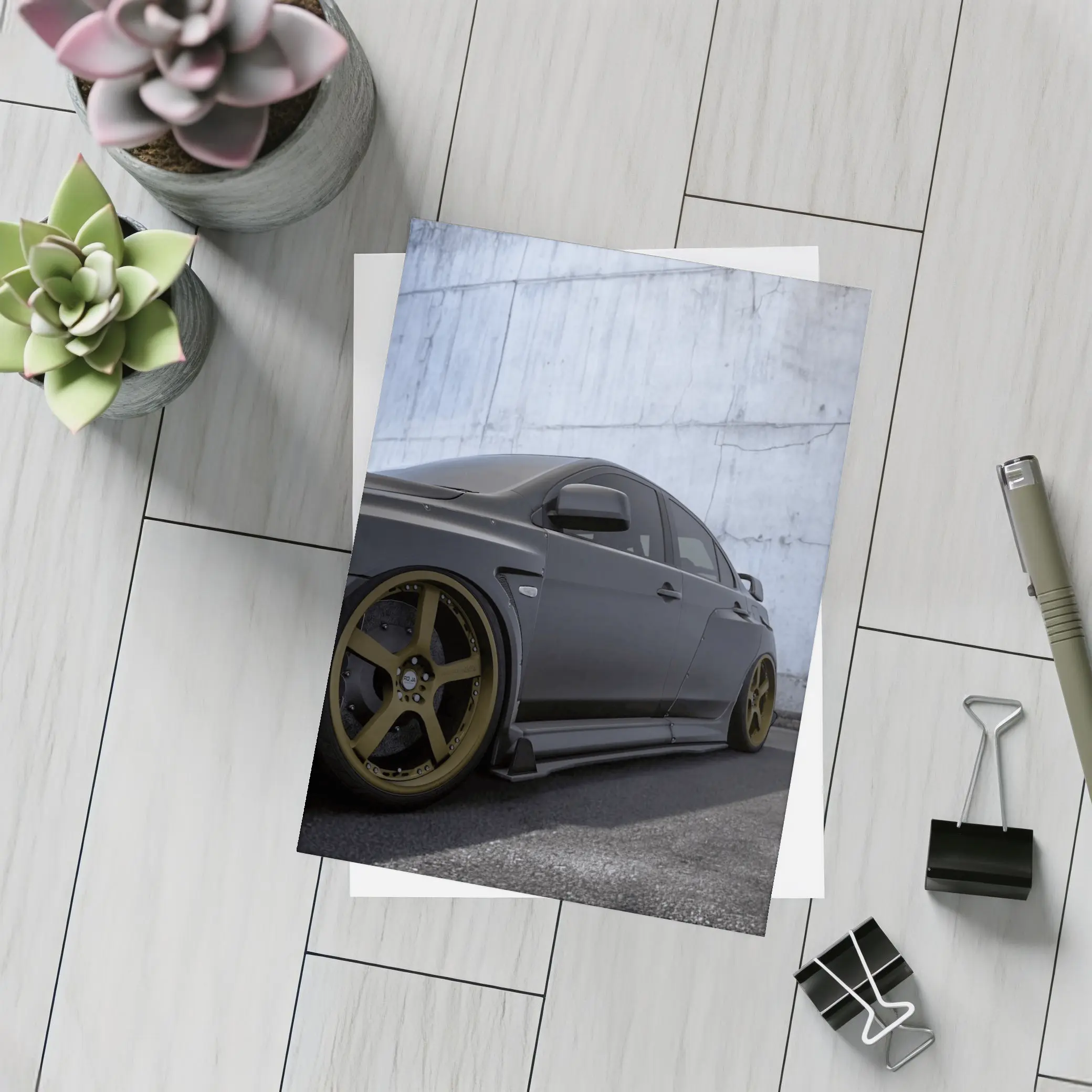 Mitsubishi Lancer Evolution Matte Black Concrete Wall – Postcards
