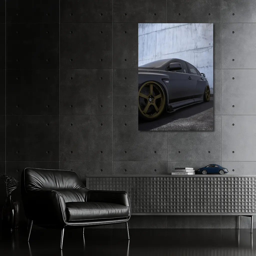 Mitsubishi Lancer Evolution Matte Black Concrete Wall – Wall Art