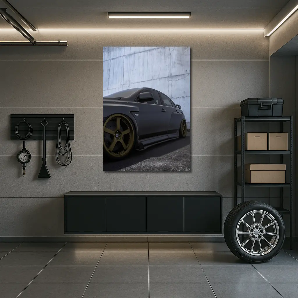 Mitsubishi Lancer Evolution Matte Black Concrete Wall – Wall Art
