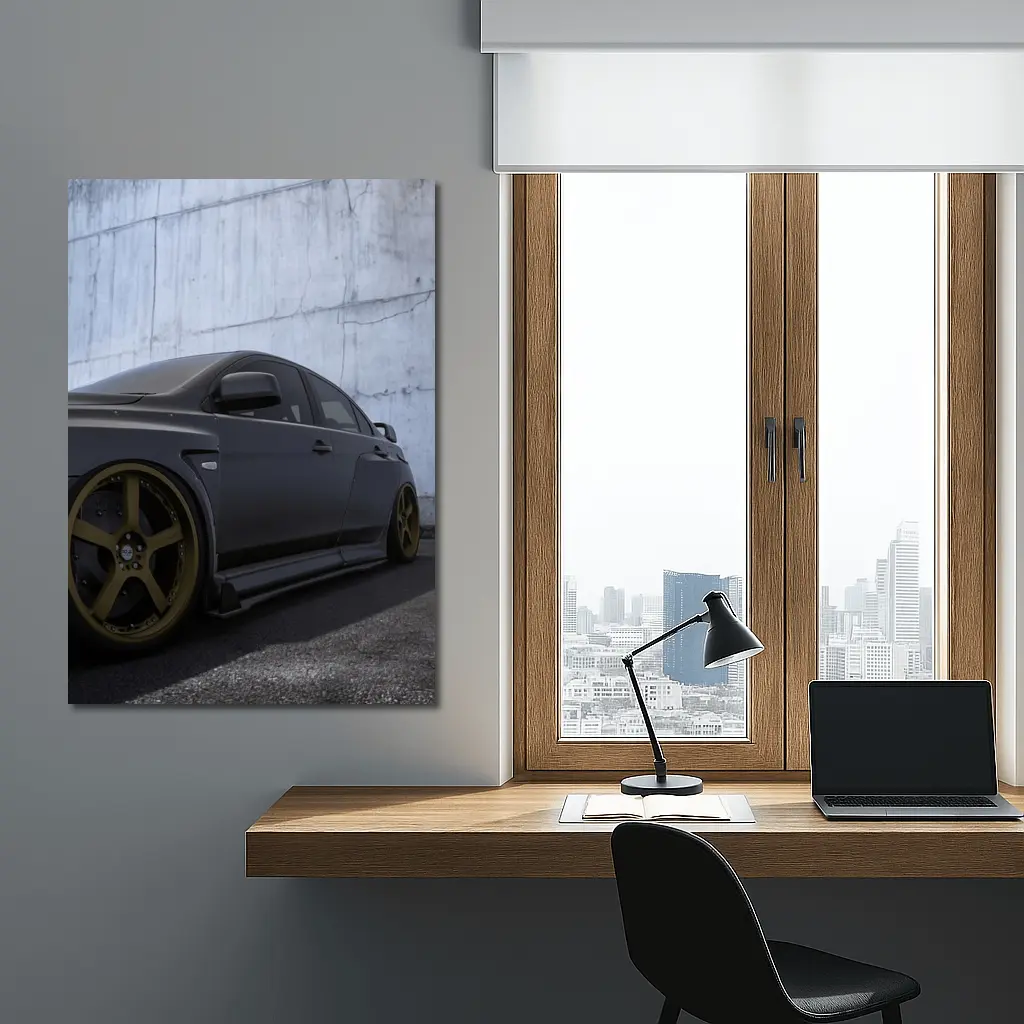 Mitsubishi Lancer Evolution Matte Black Concrete Wall – Wall Art