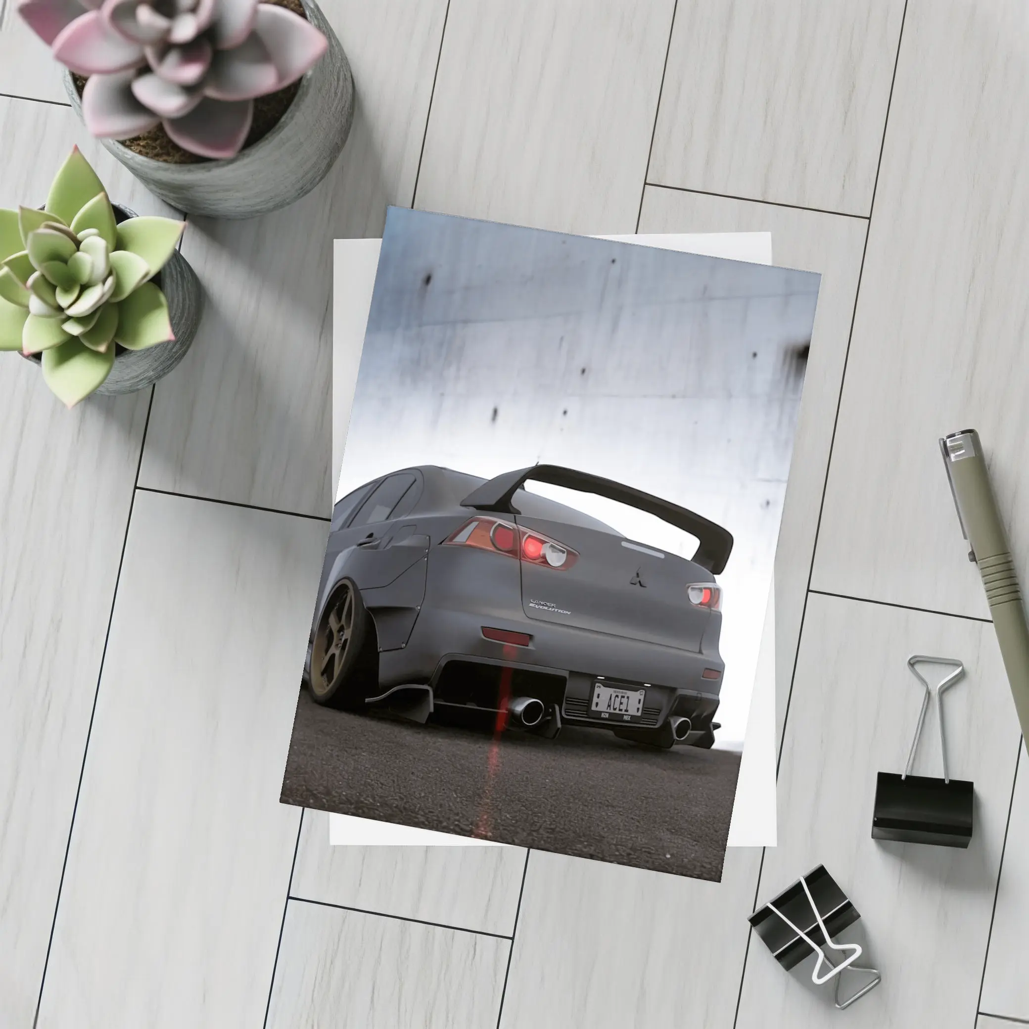 Mitsubishi Lancer Evolution Matte Gray Concrete Wall – Postcards