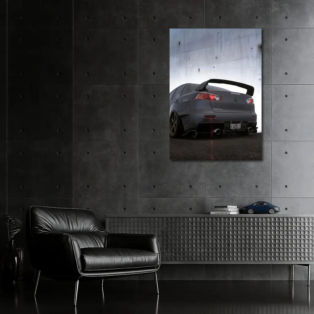 Mitsubishi Lancer Evolution Matte Gray Concrete Wall – Wall Art