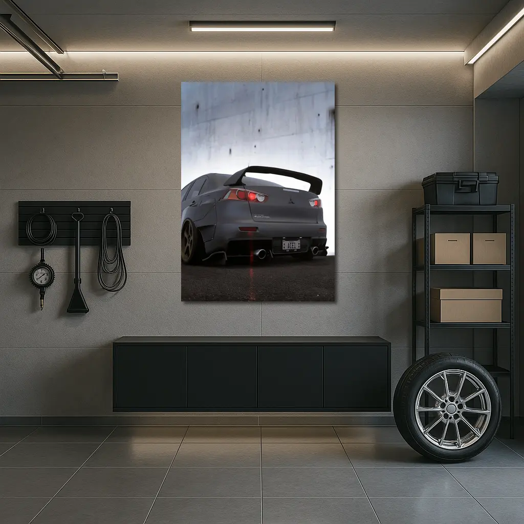 Mitsubishi Lancer Evolution Matte Gray Concrete Wall – Wall Art