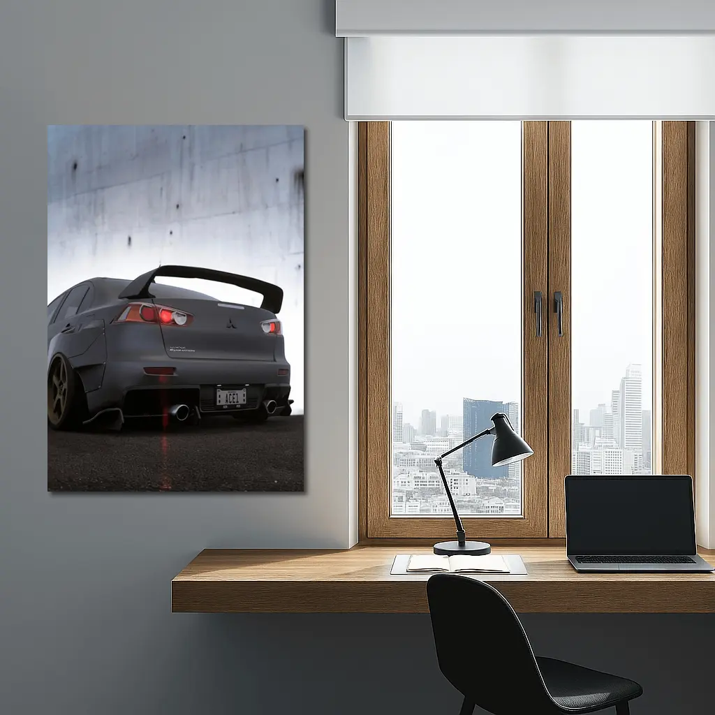 Mitsubishi Lancer Evolution Matte Gray Concrete Wall – Wall Art