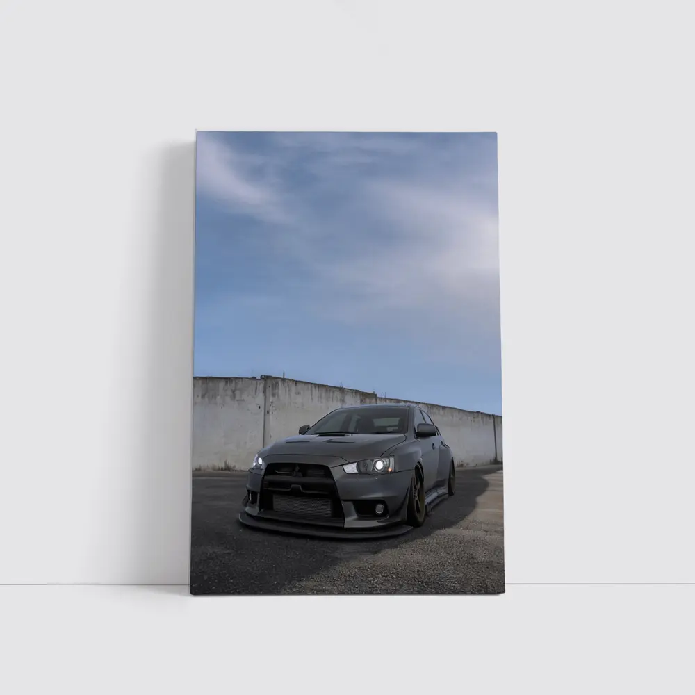 Mitsubishi Lancer Evo Matte Gray Concrete Wall – Wall Art