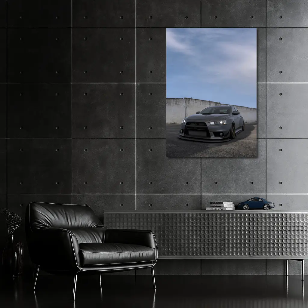 Mitsubishi Lancer Evo Matte Gray Concrete Wall – Wall Art