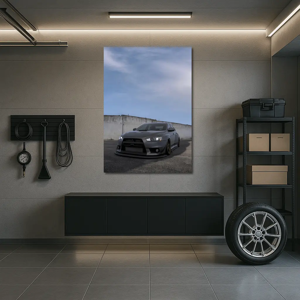 Mitsubishi Lancer Evo Matte Gray Concrete Wall – Wall Art