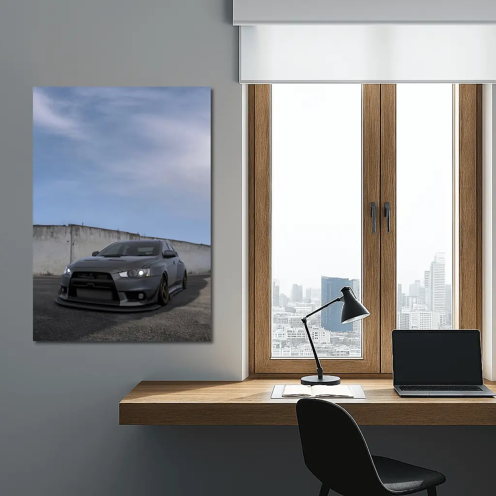 Mitsubishi Lancer Evo Matte Gray Concrete Wall – Wall Art