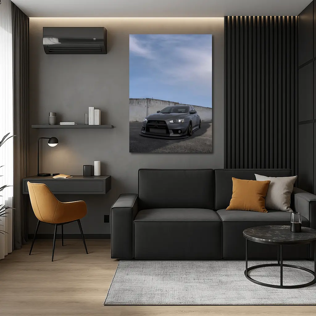 Mitsubishi Lancer Evo Matte Gray Concrete Wall – Wall Art