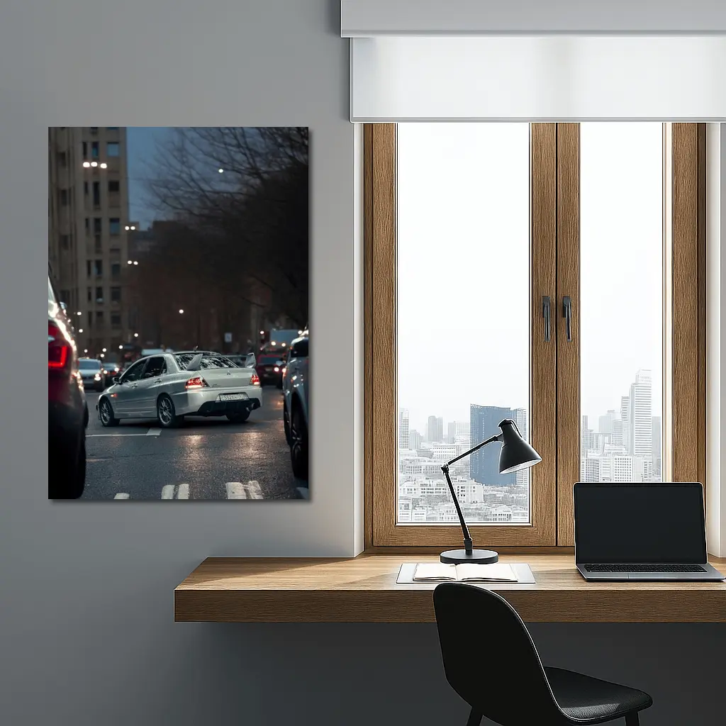 Mitsubishi Lancer Evolution City Street Night – Wall Art